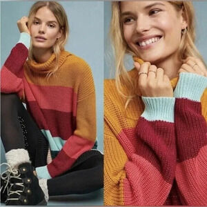 Farm Rio Anthropologie Sweater Tunic Medium Boldly Striped Knit Turtleneck Dress